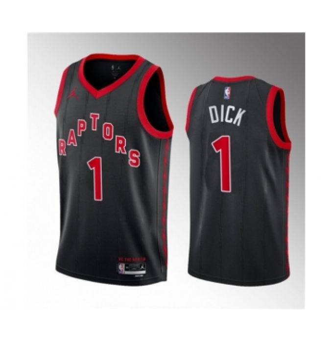 Men's Toronto Raptors #1 Gradey Dick Black 2023 Draft Statement Edition Stitched Basketball Jersey