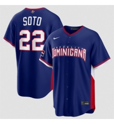 Men's Dominican Republic Baseball #22 Juan Soto Navy 2026 World Baseball Classic Road Stadium Stitched Jersey