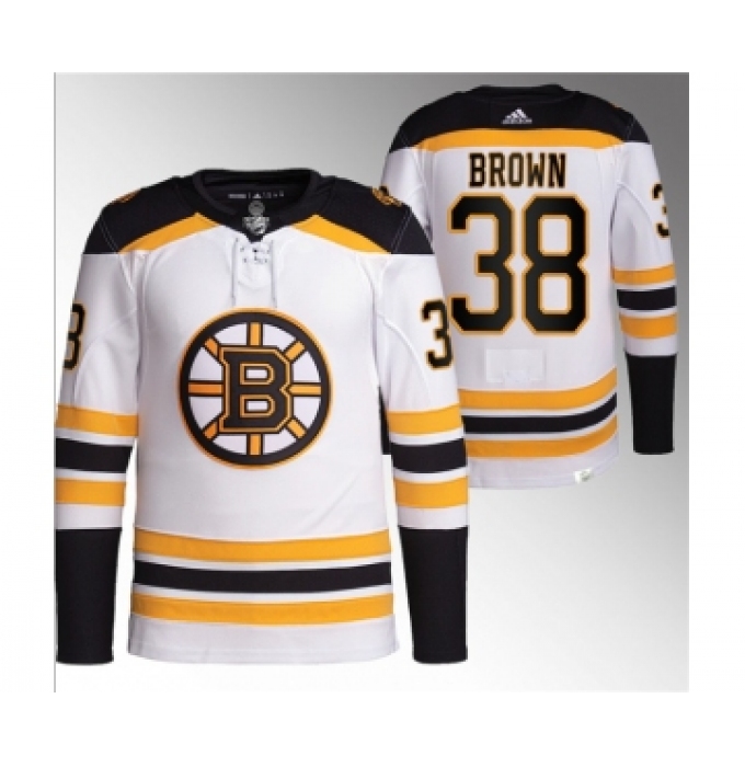 Men's Boston Bruins #38 Patrick Brown White Stitched Jersey