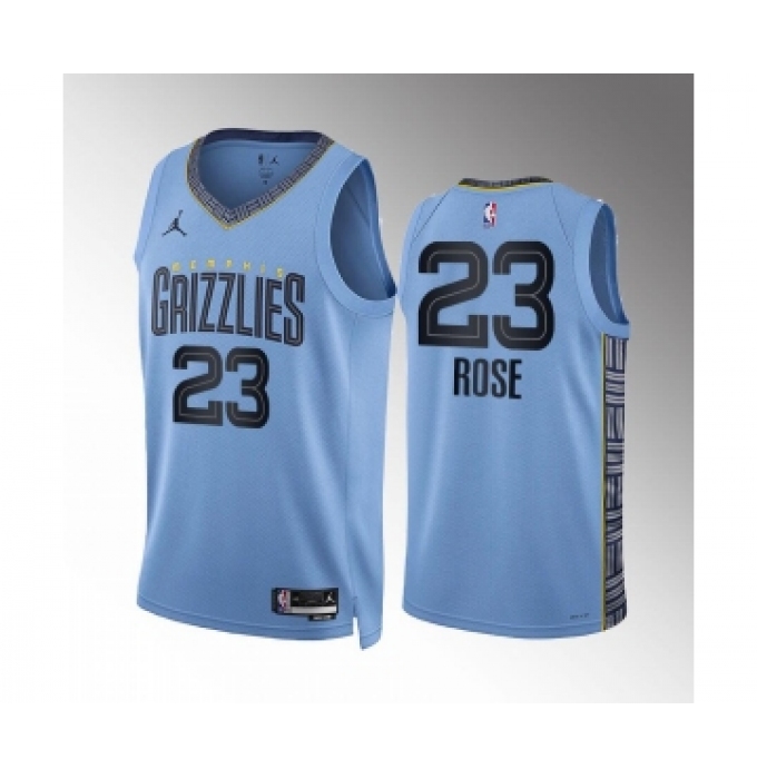Men's Memphis Grizzlies #23 Derrick Rose Blue Statement Edition Stitched Basketball Jersey