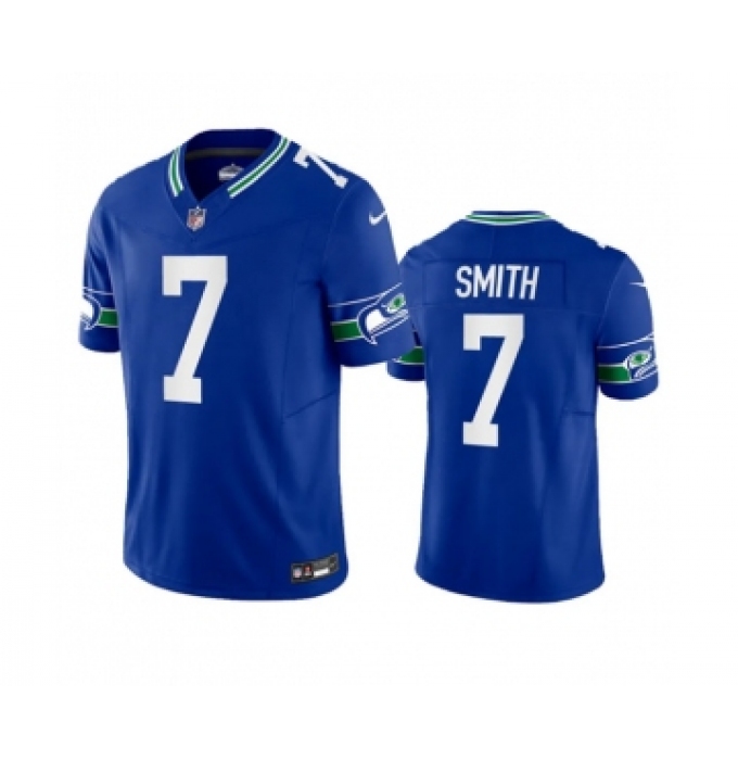 Men's Nike Seattle Seahawks #7 Geno Smith Royal 2023 F.U.S.E. Vapor Limited Throwback Stitched Jersey