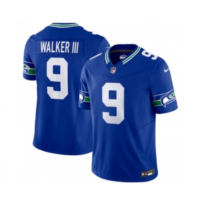 Men's Nike Seattle Seahawks #9 Kenneth Walker III Royal 2023 F.U.S.E. Vapor Limited Throwback Stitched Jersey
