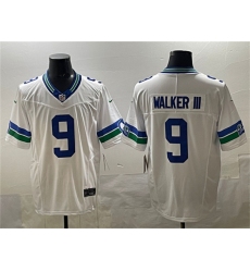 Men's Seattle Seahawks #9 Kenneth Walker III White F.U.S.E. Throwback Vapor Limited Football Stitched Jersey Men's Seattle Seahawks #9 Kenneth Walker III White F.U.S.E. Throwback Vapor Limited Football Stitched Jersey