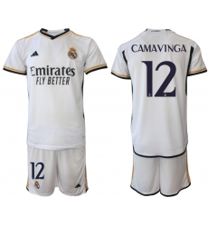 Men's Real Madrid #12 Camavinga 2023-24 White Home Soccer Jersey