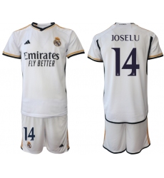 Men's Real Madrid #14 Joselu 2023-24 White Home Soccer Jersey