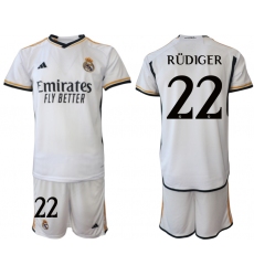 Men's Real Madrid #22 Rudiger 2023-24 White Home Soccer Jersey