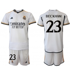 Men's Real Madrid #23 Beckham 2023-24 White Home Soccer Jersey
