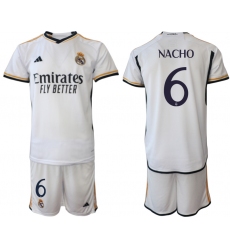 Men's Real Madrid #6 Nacho 2023-24 White Home Soccer Jersey