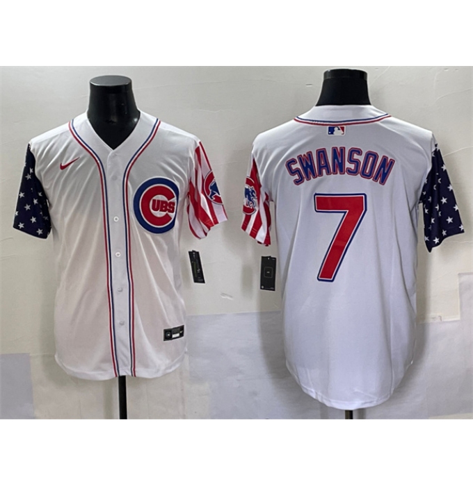 Men's Chicago Cubs #7 Dansby Swanson White 2025 Independence Day Vapor Premier Limited Stitched Baseball Jersey
