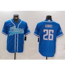 Men's Detroit Lions #26 Jahmyr Gibbs Blue Cool Base Stitched Baseball Jersey Men's Detroit Lions #26 Jahmyr Gibbs Blue Cool Base Stitched Baseball Jersey