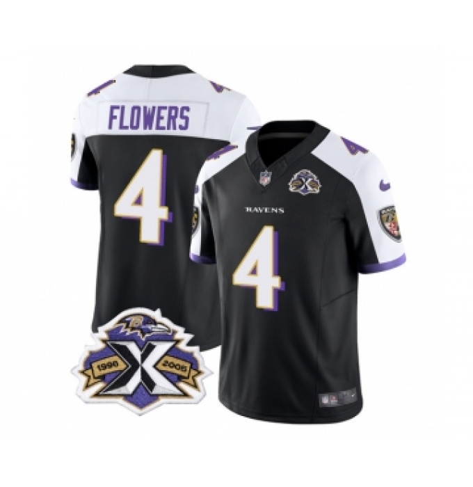 Men's Nike Baltimore Ravens #4 Zay Flowers Black White 2023 F.U.S.E Throwback Vapor Limited Stitched Jersey
