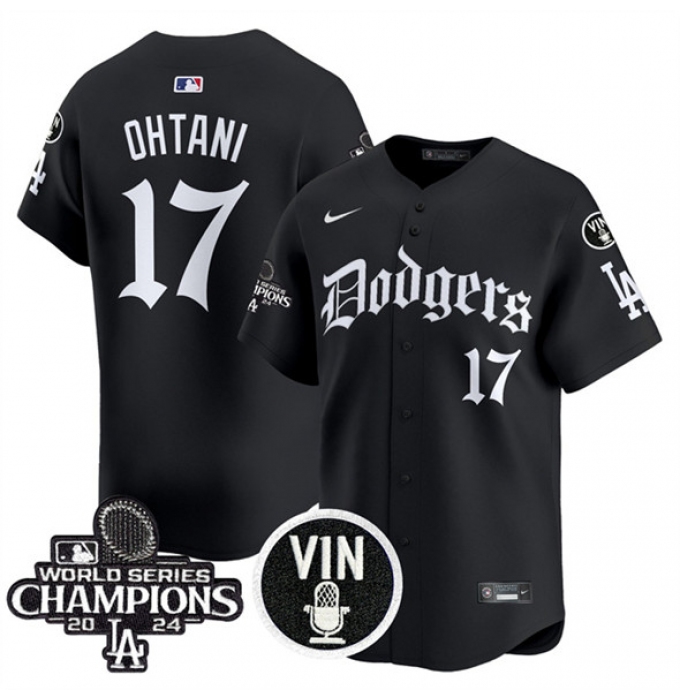 Men's Los Angeles Dodgers #17 Shohei Ohtani Black Mexico 2025 LA Gothic Style With Vin And 2024 World Series Champions Vapor Premier Limited Stitched Baseb