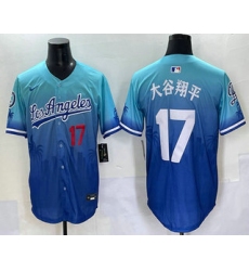 Men's Los Angeles Dodgers #17 Shohei Ohtani Japanese Blue 2025 City Connect Limited Stitched Jersey