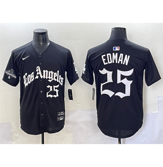 Men's Los Angeles Dodgers #25 Tommy Edman Black Mexico 2025 LA Gothic Style With 2024 World Series Champions Vapor Premier Limited Stitched Baseball Jersey