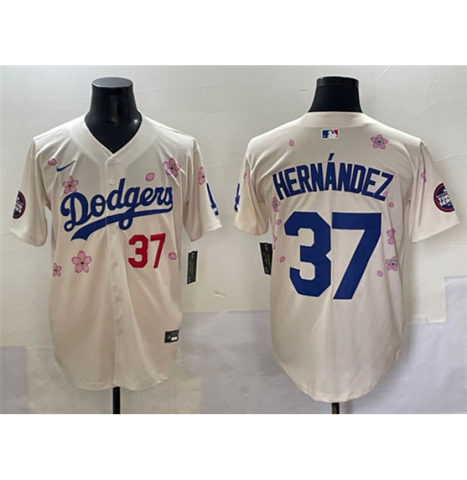 Men's Los Angeles Dodgers #37 Teoscar Hernández Cream 2025 Tokyo Series Limited Stitched Baseball Jersey