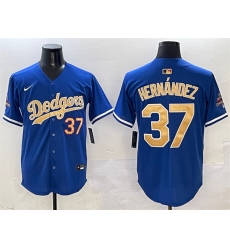 Men's Los Angeles Dodgers #37 Teoscar Hernández Royal 2025 Gold Collection Limited Stitched Baseball Jersey