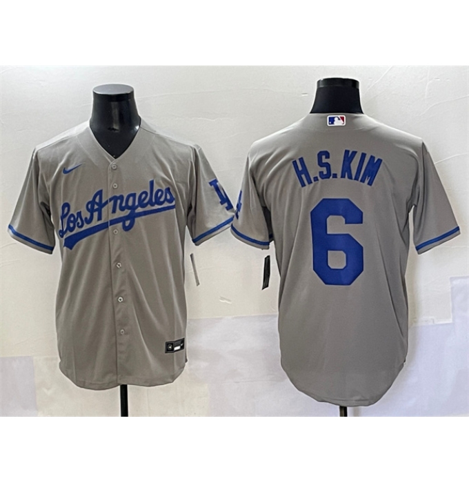 Men's Los Angeles Dodgers #6 H.S.Kim Gray Cool Base Stitched Baseball Jersey