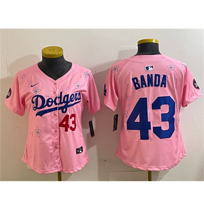 Women's Los Angeles Dodgers #43 Anthony Banda Pink 2025 Tokyo Series Limited Stitched Baseball Jersey(Run Small)