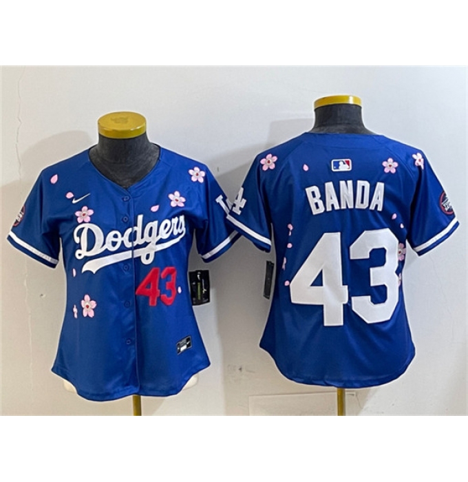 Women's Los Angeles Dodgers #43 Anthony Banda Royal 2025 Tokyo Series Limited Stitched Baseball Jersey(Run Small)