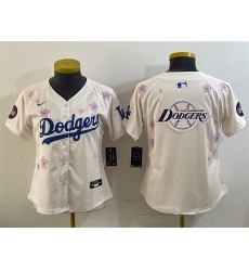 Women's Los Angeles Dodgers Team Big Logo Cream 2025 Tokyo Series Limited Stitched Baseball Jersey(Run Small)