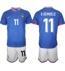 Men's France #11 Ousmane Dembélé Blue 2024-25 Home Soccer Jersey Suit