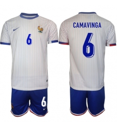 Men's France #6 Eduardo Camavinga White 2024-25 Away Soccer Jersey Suit