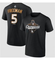 Men's Los Angeles Dodgers #5 Freddie Freeman Black 2025 World Series Champions Name & Number T-Shirt