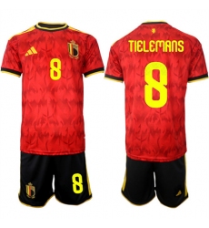 Men's Belgium #8 TIELEMANS National Team FIFA x World Cup 2026 Home Red On Field Jersey