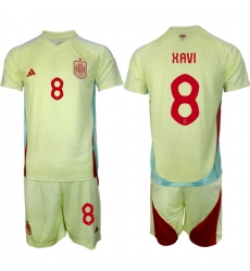 Men's Spain Team #8 Xavi 2024-25 Yellow Away Soccer Jersey Suit