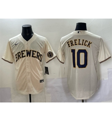 Men's Milwaukee Brewers #10 Sal Frelick Cream Cool Base Stitched Jersey