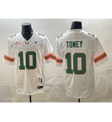 Men's Miami Hurricanes #10 Malachi Toney White F.U.S.E. Florida Patch Stitched Football Jersey