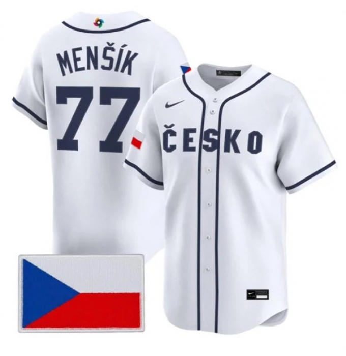Men's Czech Republic Baseball #77 Vojtch Menk Nike White 2026 World Baseball Classic Jersey