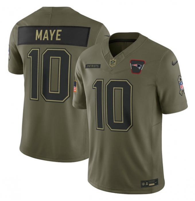 Men's New England Patriots #10 Drake Maye Olive 2025 Salute to Service Limited Football Stitched Jersey