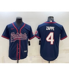 Men's New England Patriots #4 Bailey Zappe Navy With Path Cool Base Stitched Baseball Jersey