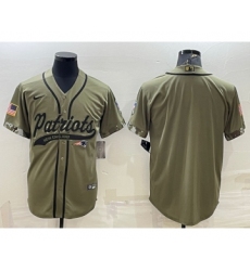 Men's New England Patriots Blank Olive Salute to Service Cool Base Stitched Baseball Jersey