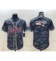 Men's New England Patriots Grey Camo Team Big Logo With Patch Cool Base Stitched Baseball Jersey