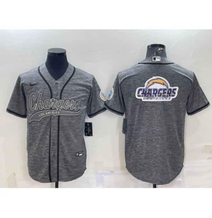 Men's Los Angeles Chargers Grey Gridiron Team Big Logo Cool Base Stitched Baseball Jersey