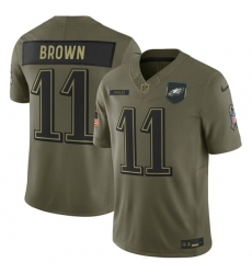 Men's Philadelphia Eagles #11 A.J. Brown Olive 2025 Salute to Service Limited Football Stitched Jersey