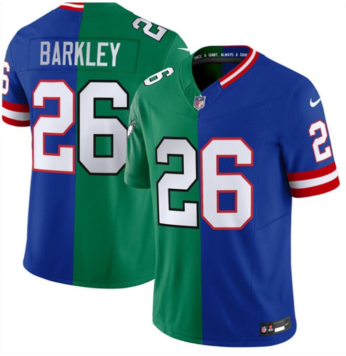 Men's Philadelphia Eagles x Giants #26 Saquon Barkley Green Royal Split F.U.S.E. Vapor Untouchable Limited Football Stitched Jersey