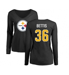 Football Women's Pittsburgh Steelers #36 Jerome Bettis Black Name & Number Logo Slim Fit Long Sleeve T-Shirt