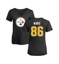 Football Women's Pittsburgh Steelers #86 Hines Ward Black Name & Number Logo Slim Fit T-Shirt