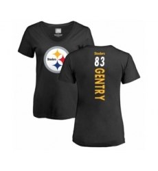 Women's Pittsburgh Steelers #83 Zach Gentry Black Name & Number Logo Slim Fit Long Sleeve T-Shirt