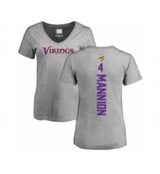 Football Women's Minnesota Vikings #4 Sean Mannion Ash Backer V-Neck T-Shirt