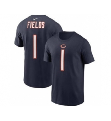 Men's Chicago Bears #1 Justin Fields 2021 Navy Football Draft First Round Pick Player Name & Number T-Shirt