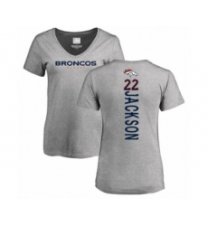 Football Women's Denver Broncos #22 Kareem Jackson Ash Backer V-Neck T-Shirt