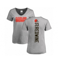 Football Women's Cleveland Browns #33 Sheldrick Redwine Ash Backer V-Neck T-Shirt