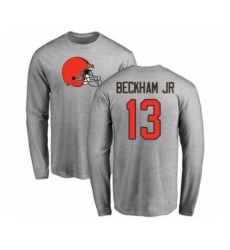 NFL Nike Cleveland Browns #13 Odell Beckham Jr. Ash Name & Number Logo Long Sleeve T-Shirt