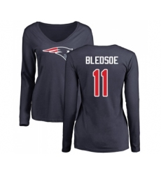 Football Women's New England Patriots #11 Drew Bledsoe Navy Blue Name & Number Logo Slim Fit Long Sleeve T-Shirt