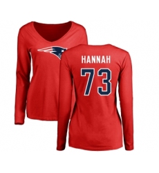 Football Women's New England Patriots #73 John Hannah Red Name & Number Logo Slim Fit Long Sleeve T-Shirt