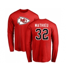 Football Kansas City Chiefs #32 Tyrann Mathieu Red Name & Number Logo Long Sleeve T-Shirt